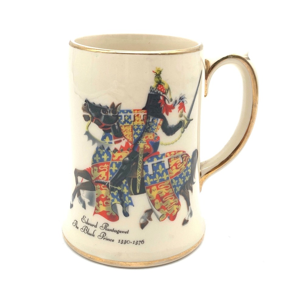 Sadler Edward The Black Prince Mug Cream Gold Trim Staffordshire England Ceramic